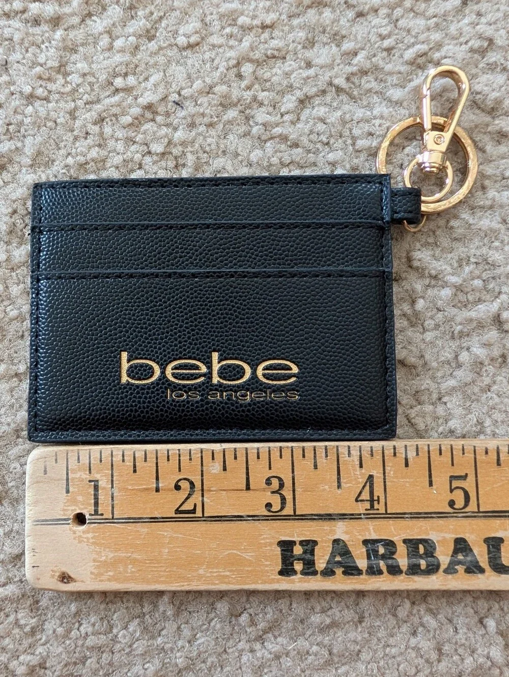 bebe Black Card Holder Keychain with Gold Hardware